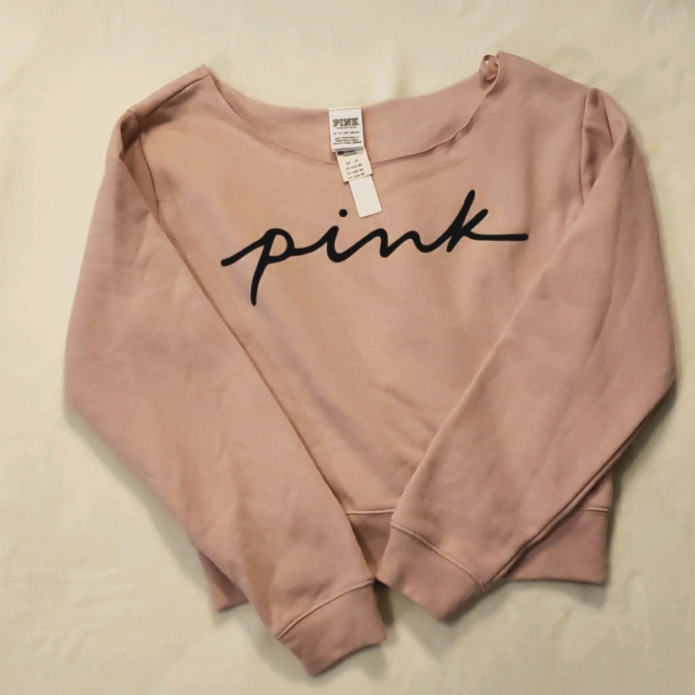 PINK Open Neck Crew Script Logo GIFTED
